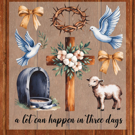 Christian Easter He is Risen Cross DTF Transfer ready to Press Easter Day Heat Transfer for Shirts Bible Verse UV Sticker Prints