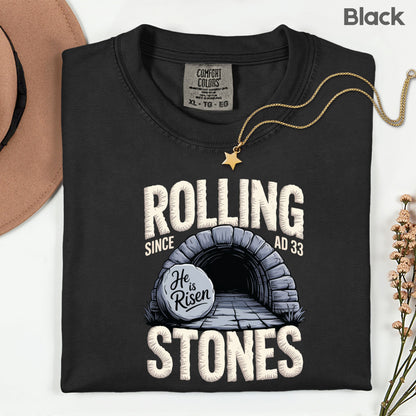 Christian Easter Rolling Stones Comfort Colors T Shirt Faux Yarn print Tee Jesus Faith Apparel Tank Top Religious Bible Verse Long Sleeve