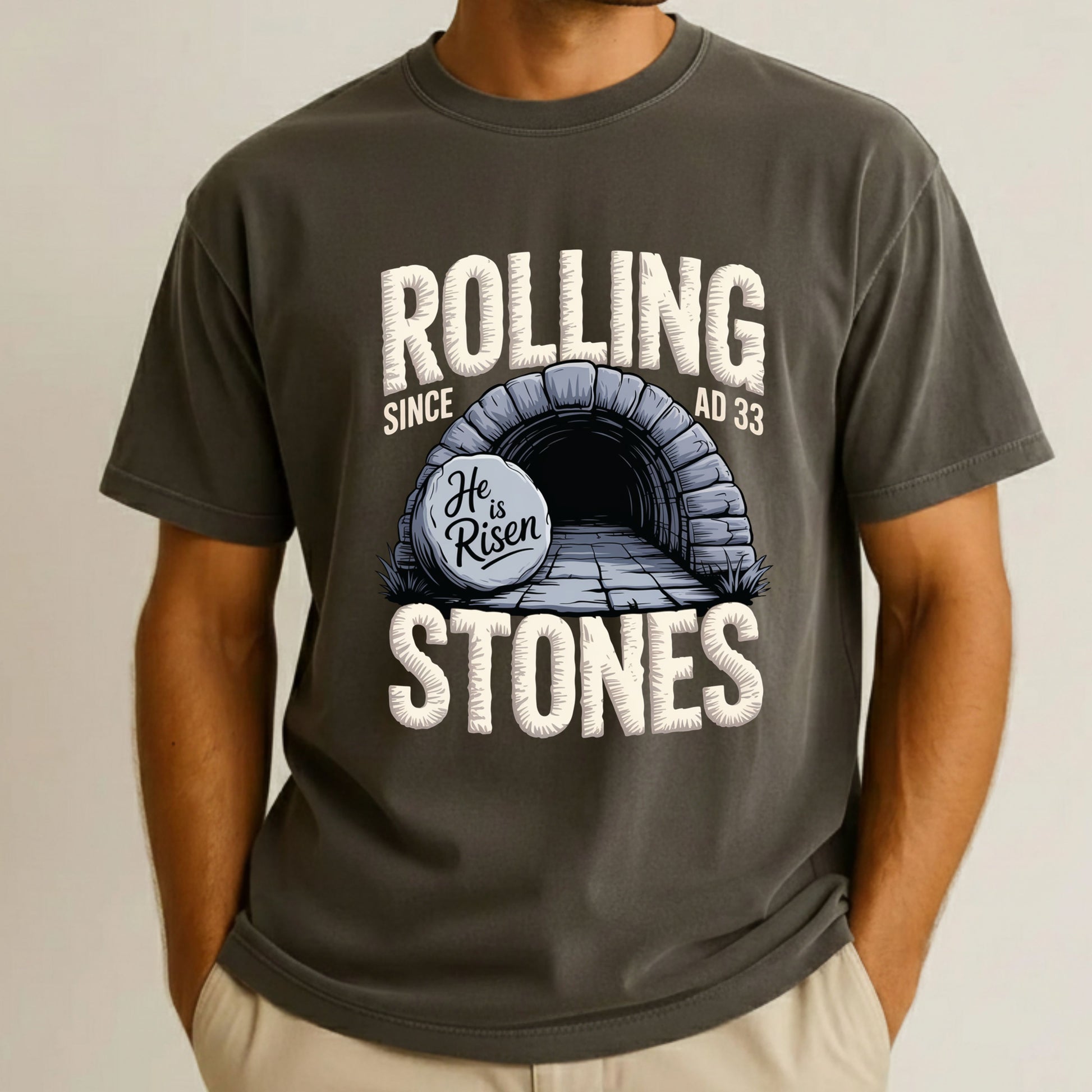 Christian Easter Rolling Stones Comfort Colors T Shirt Faux Yarn print Tee Jesus Faith Apparel Tank Top Religious Bible Verse Long Sleeve