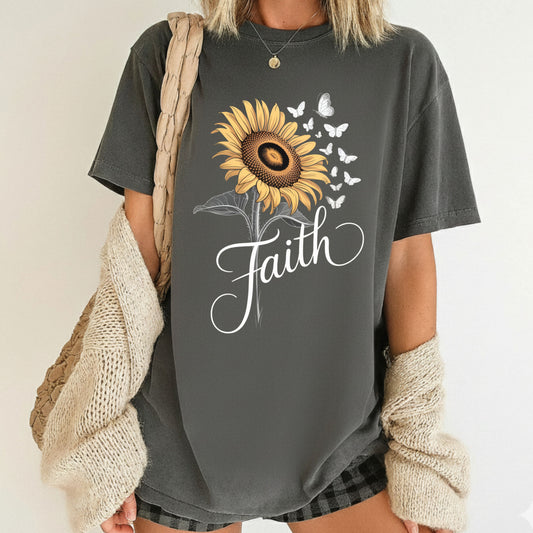 Christian Sunflower Comfort Colors T Shirt Floral Faith Tees Jesus Faith Apparel Tank Top Religious Bible Verse Long Sleeve