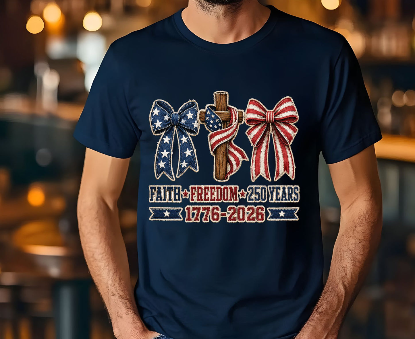 Christian USA 250 Years T Shirt Faith Freedom 1776 2026 Cross Bows Tee