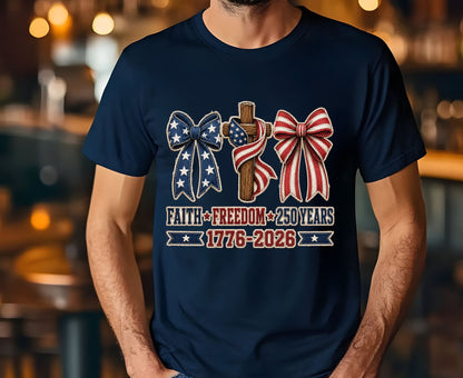 Christian USA 250 Years T Shirt Faith Freedom 1776 2026 Cross Bows Tee