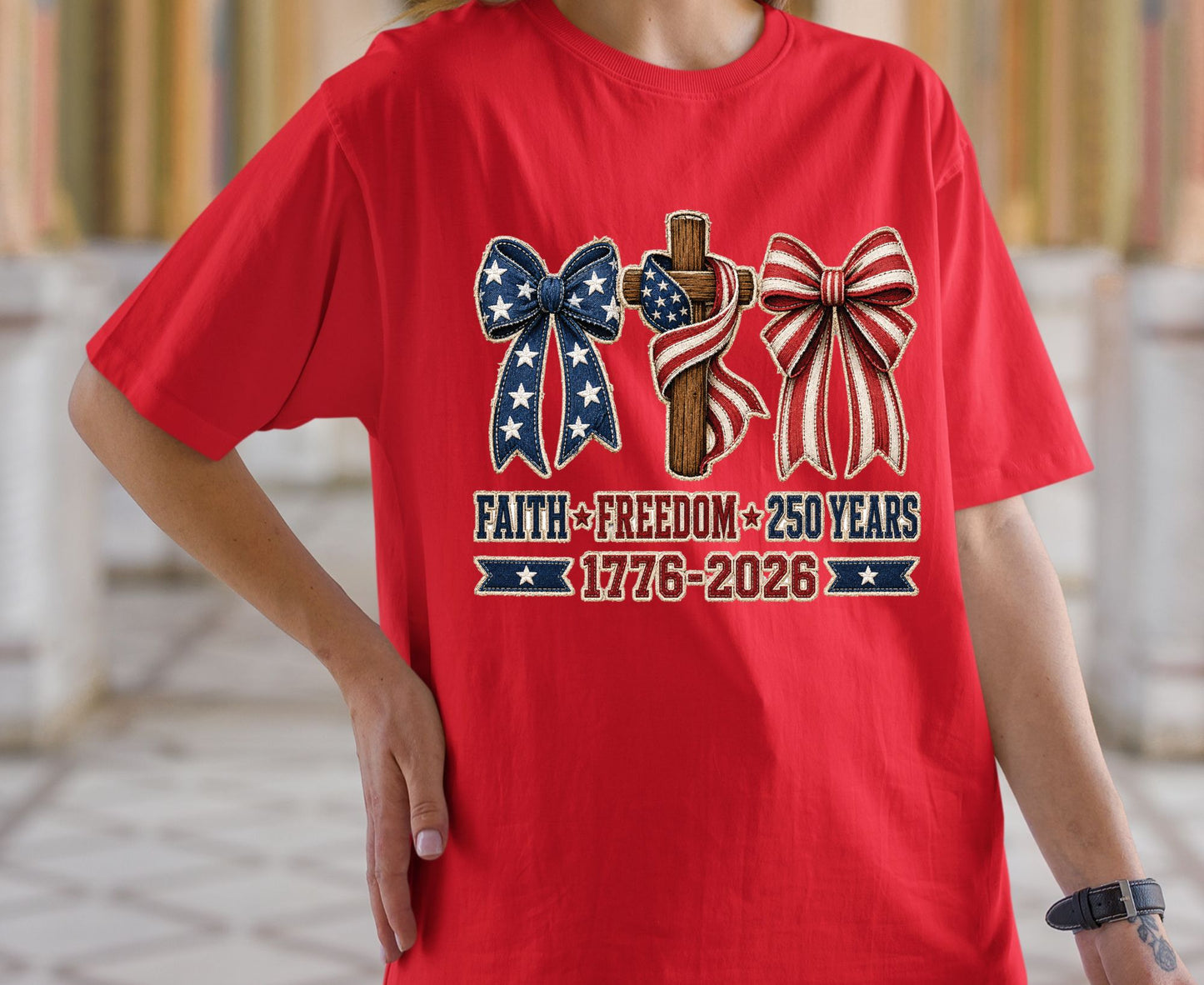 Christian USA 250 Years T Shirt Faith Freedom 1776 2026 Cross Bows Tee