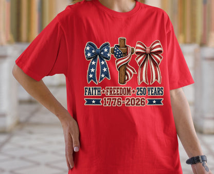 Christian USA 250 Years T Shirt Faith Freedom 1776 2026 Cross Bows Tee