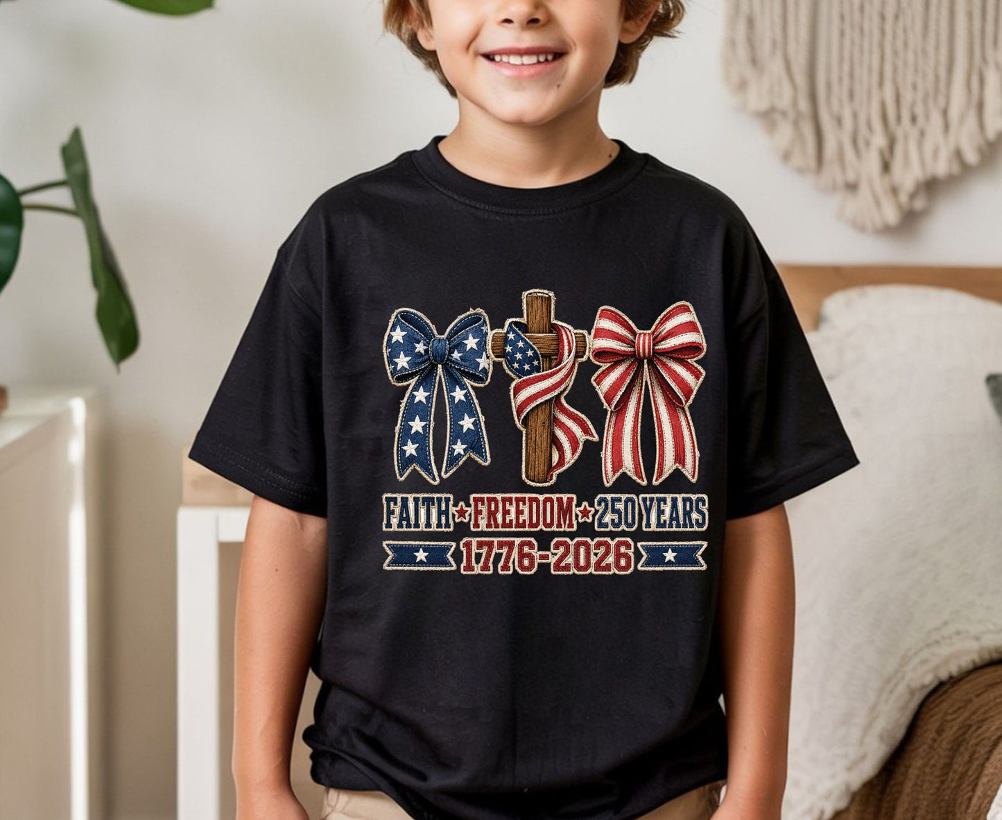 Christian USA 250 Years T Shirt Faith Freedom 1776 2026 Cross Bows Tee