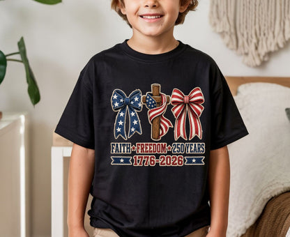 Christian USA 250 Years T Shirt Faith Freedom 1776 2026 Cross Bows Tee