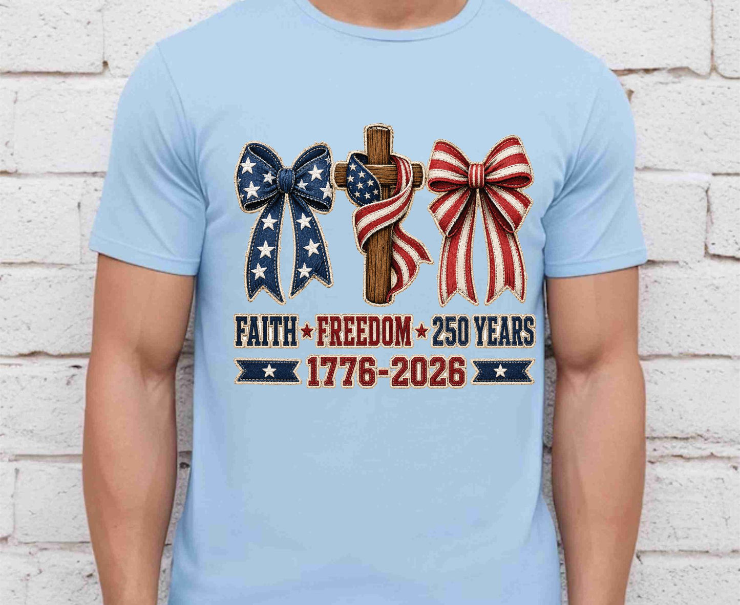 Christian USA 250 Years T Shirt Faith Freedom 1776 2026 Cross Bows Tee