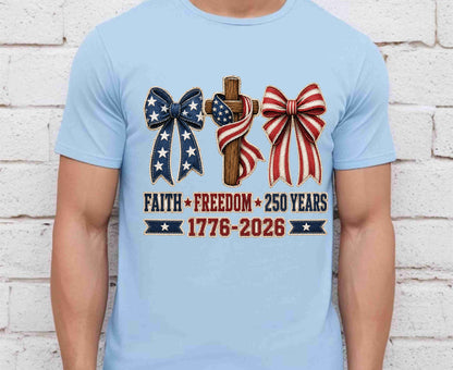 Christian USA 250 Years T Shirt Faith Freedom 1776 2026 Cross Bows Tee
