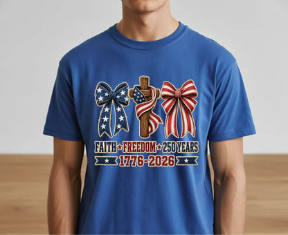 Christian USA 250 Years T Shirt Faith Freedom 1776 2026 Cross Bows Tee