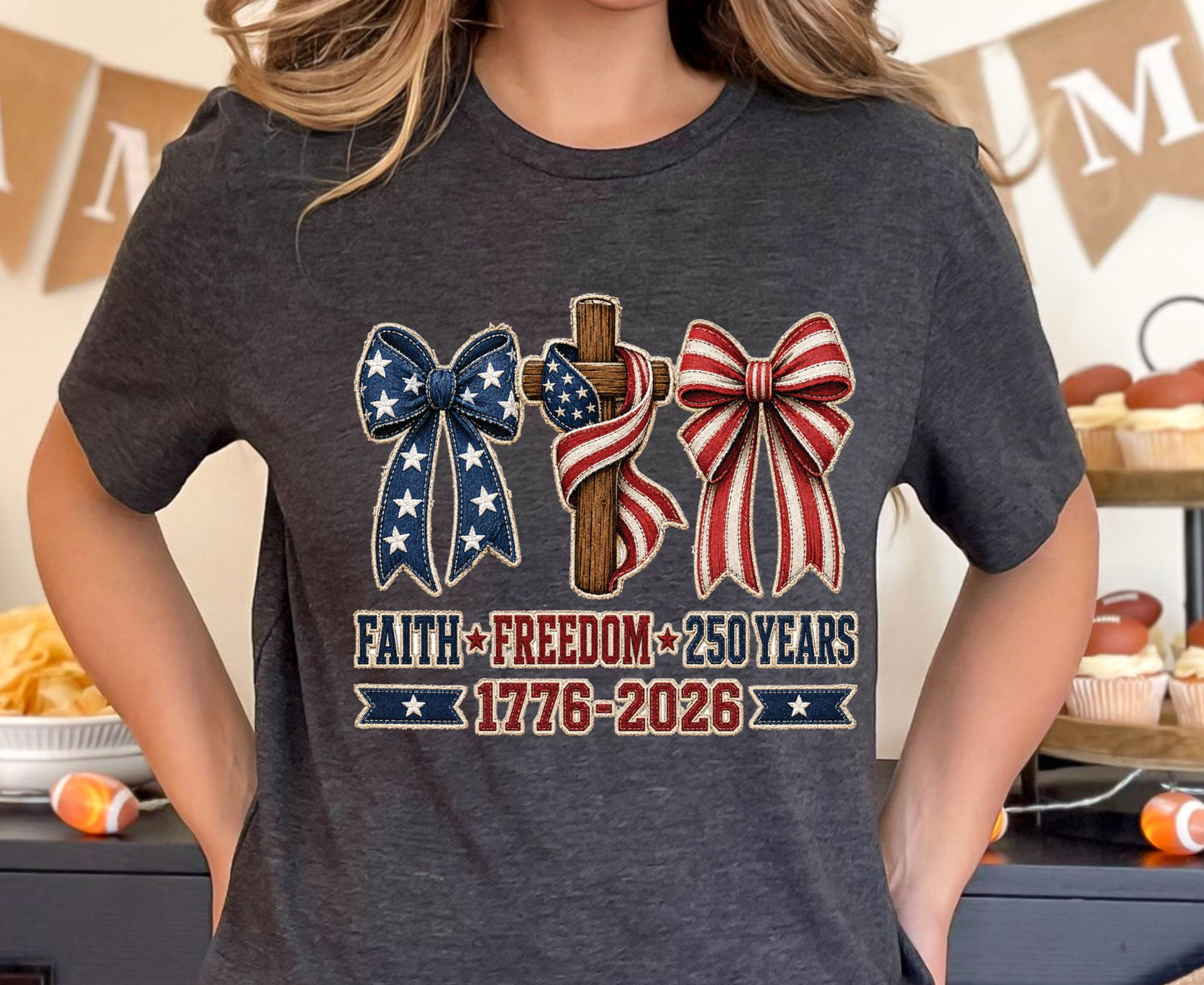 Christian USA 250 Years T Shirt Faith Freedom 1776 2026 Cross Bows Tee