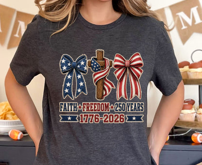 Christian USA 250 Years T Shirt Faith Freedom 1776 2026 Cross Bows Tee