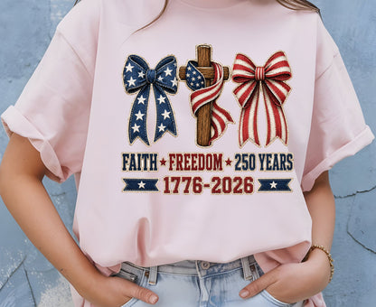 Christian USA 250 Years T Shirt Faith Freedom 1776 2026 Cross Bows Tee