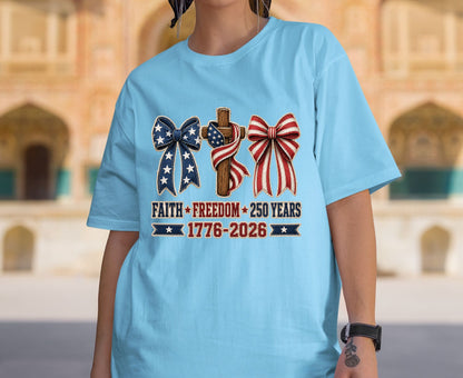 Christian USA 250 Years T Shirt Faith Freedom 1776 2026 Cross Bows Tee