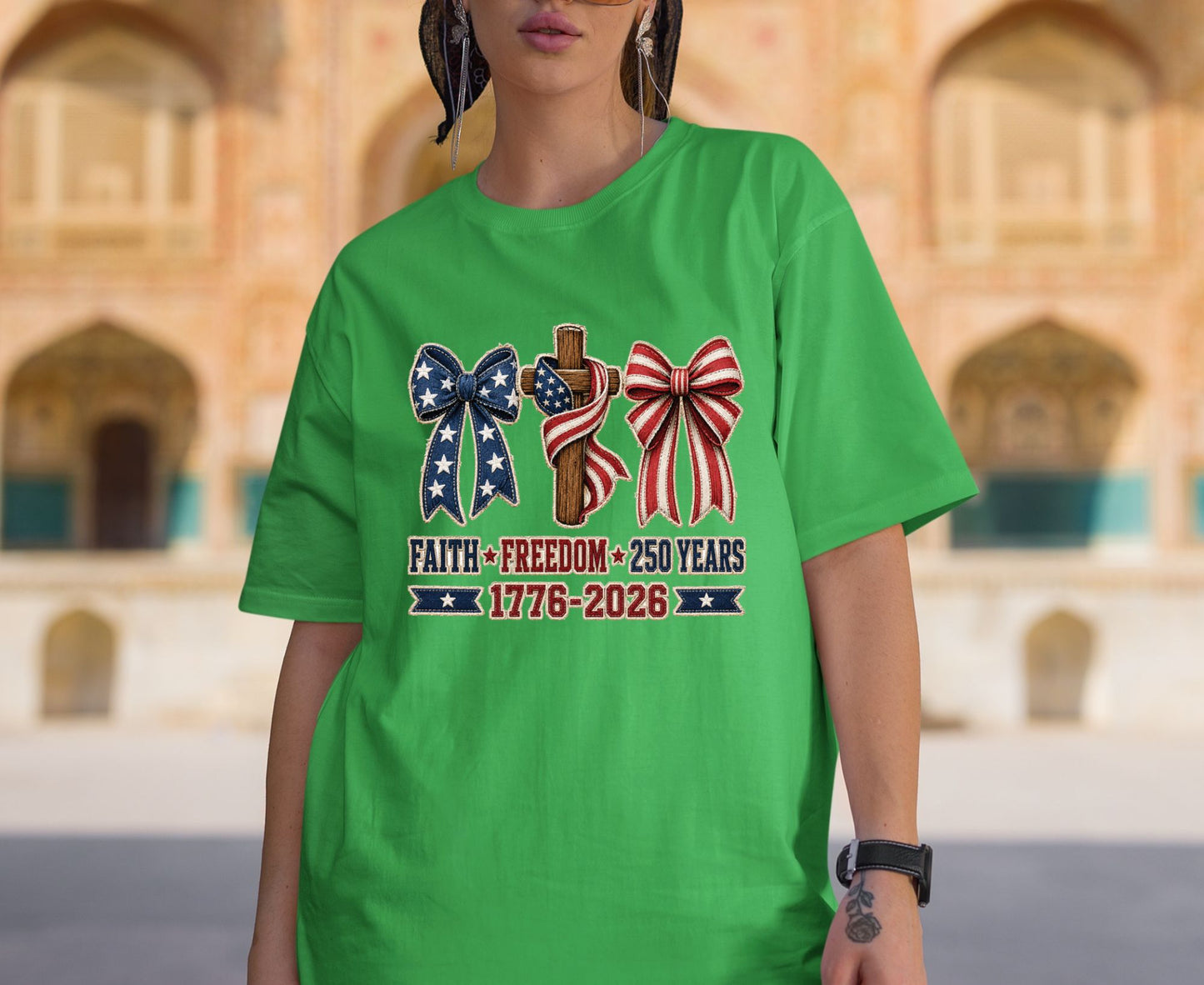 Christian USA 250 Years T Shirt Faith Freedom 1776 2026 Cross Bows Tee