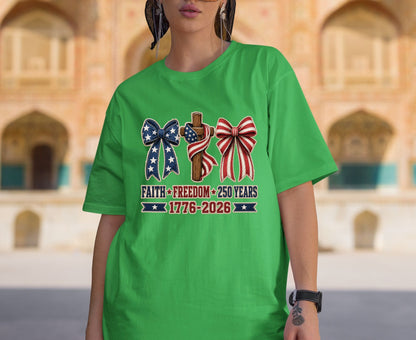 Christian USA 250 Years T Shirt Faith Freedom 1776 2026 Cross Bows Tee