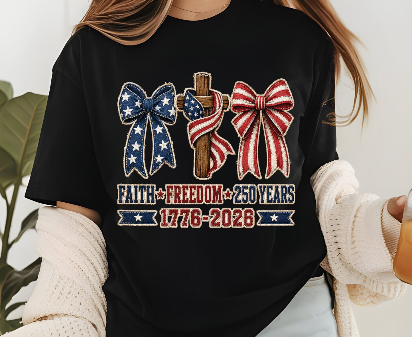 Christian USA 250 Years T Shirt Faith Freedom 1776 2026 Cross Bows Tee