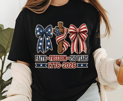 Christian USA 250 Years T Shirt Faith Freedom 1776 2026 Cross Bows Tee