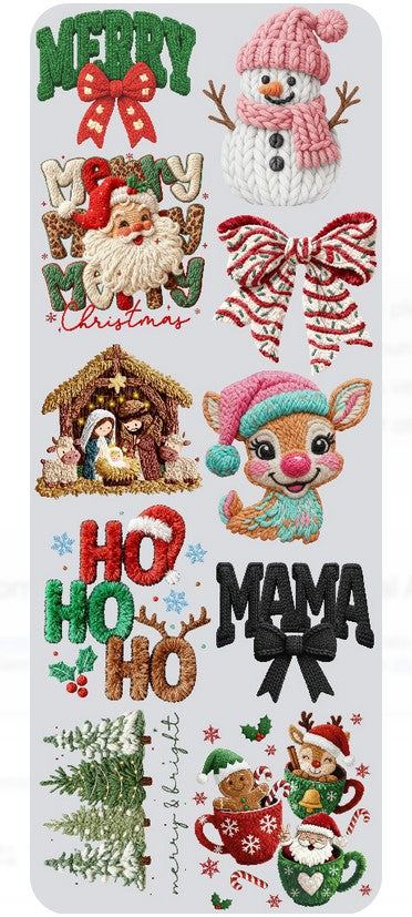 Christmas Yarn DTF Transfer Gang Sheet Ho Ho Ho Reindeer Snowman Baby Jesus Christian Nativity Direct to Film