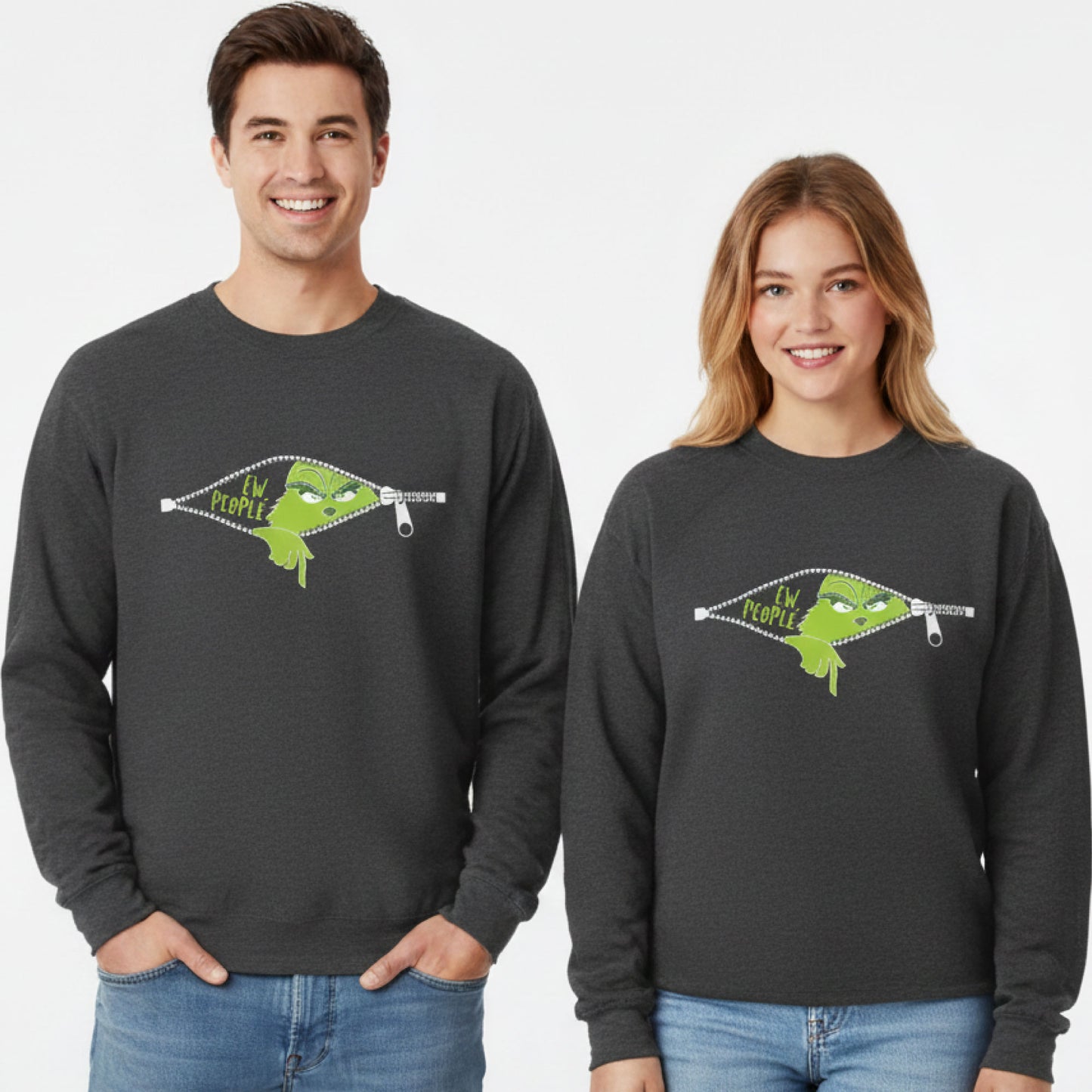 Christmas Family Matching Sweatshirts & T-Shirts - Funny Grinch 'Ew People' Holiday Tees & Sweaters for Mom, Dad