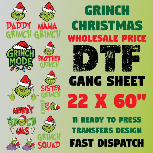 Christmas Grinchy Gang Sheet DTF Transfer Ready to Press, Family Premade Heat Transfer Designs, Religious Iron on Transfers For Shirts