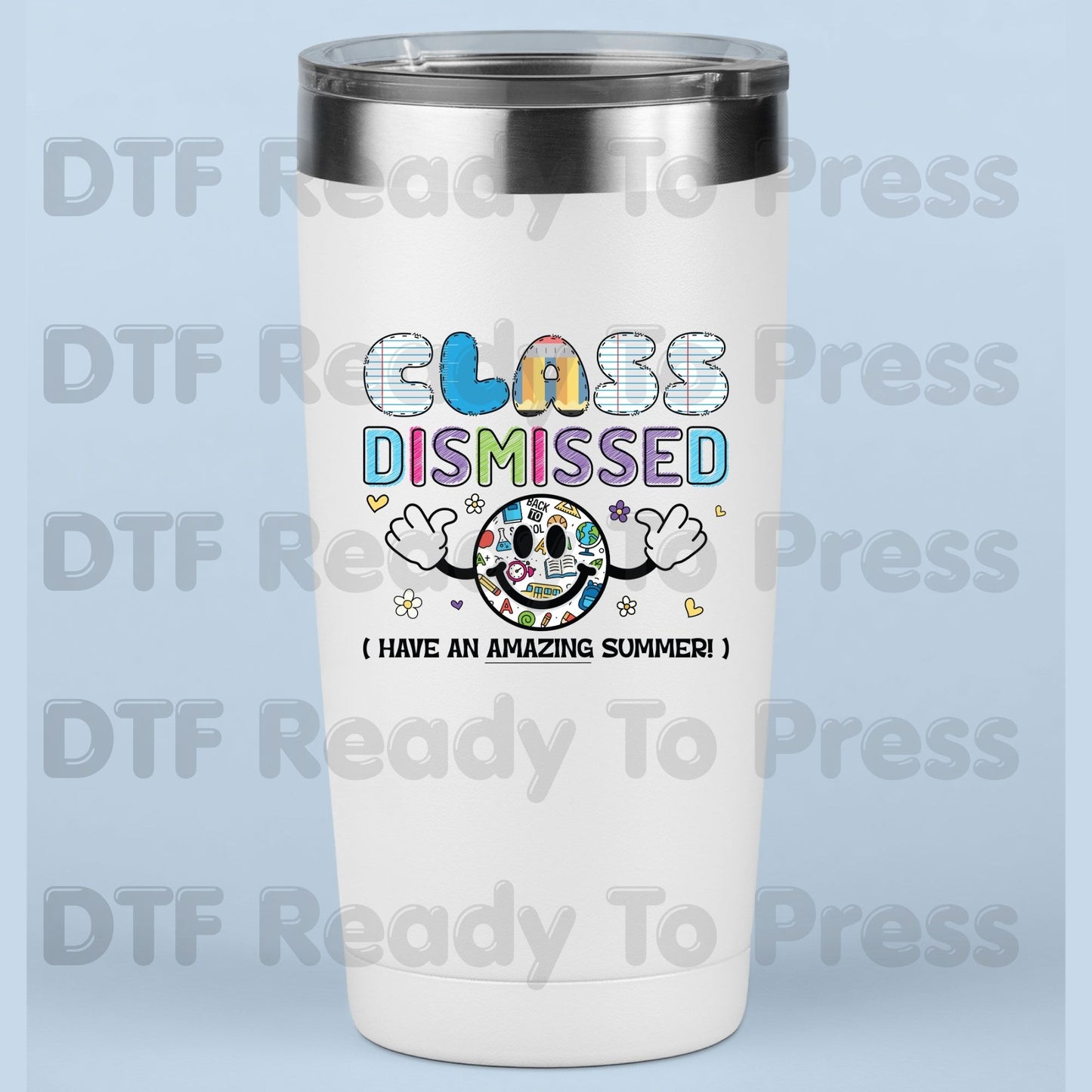 Class Dismissed Have An Amazing Summer DTF Transfer Ready to Press Retro Smiley Face Teacher Student Last Day School Heat Transfer for Shirt