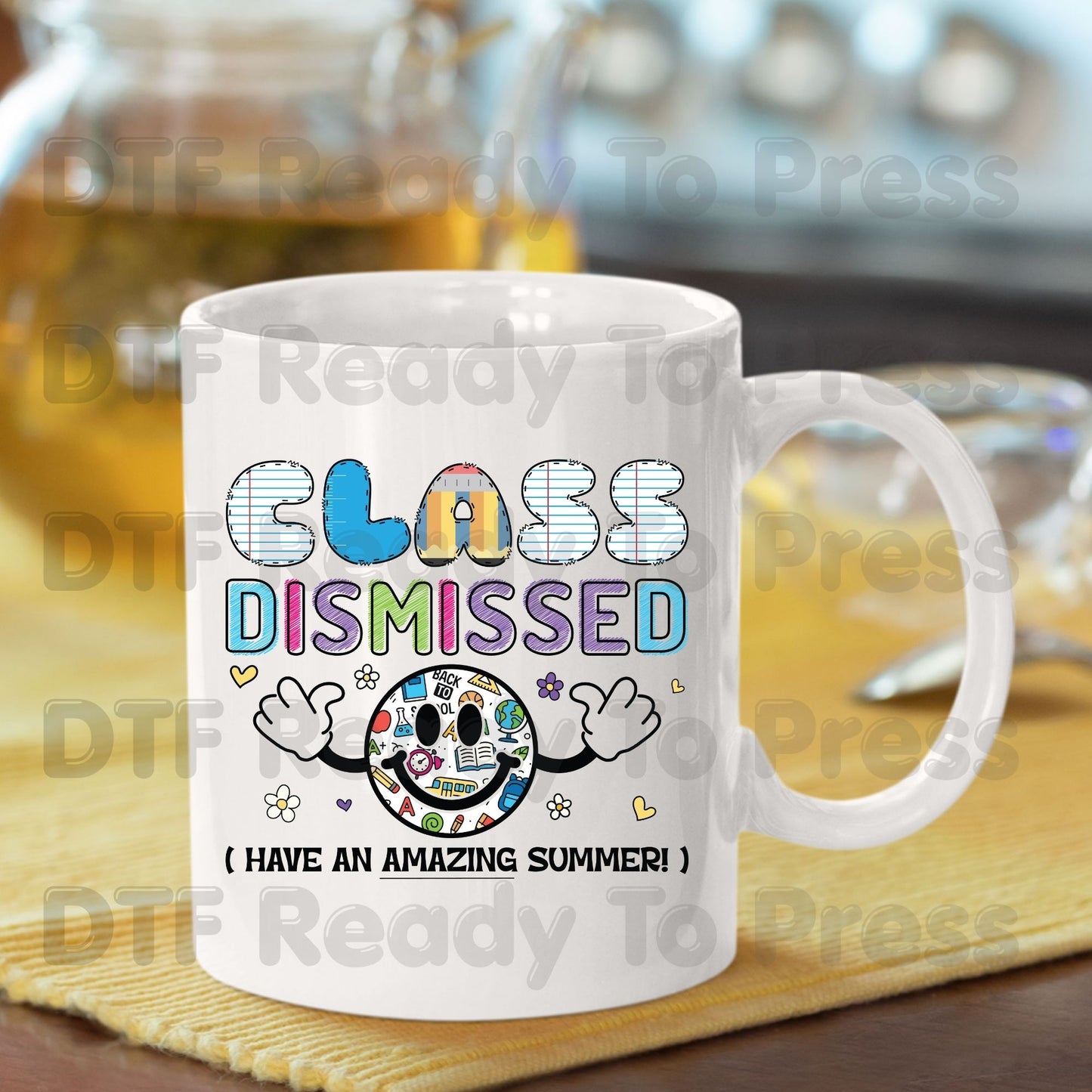 Class Dismissed Have An Amazing Summer DTF Transfer Ready to Press Retro Smiley Face Teacher Student Last Day School Heat Transfer for Shirt
