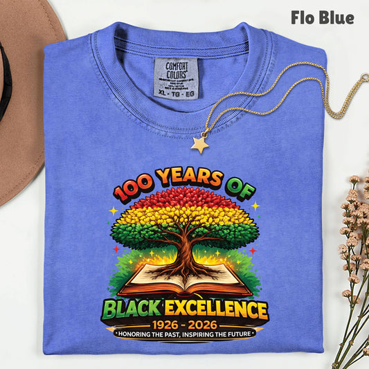 Comfort Colors® 100 Years of Black Excellence Shirt Black History 1926–2026 African Heritage Tees Juneteenth Shirt For Men Women Kids Youth