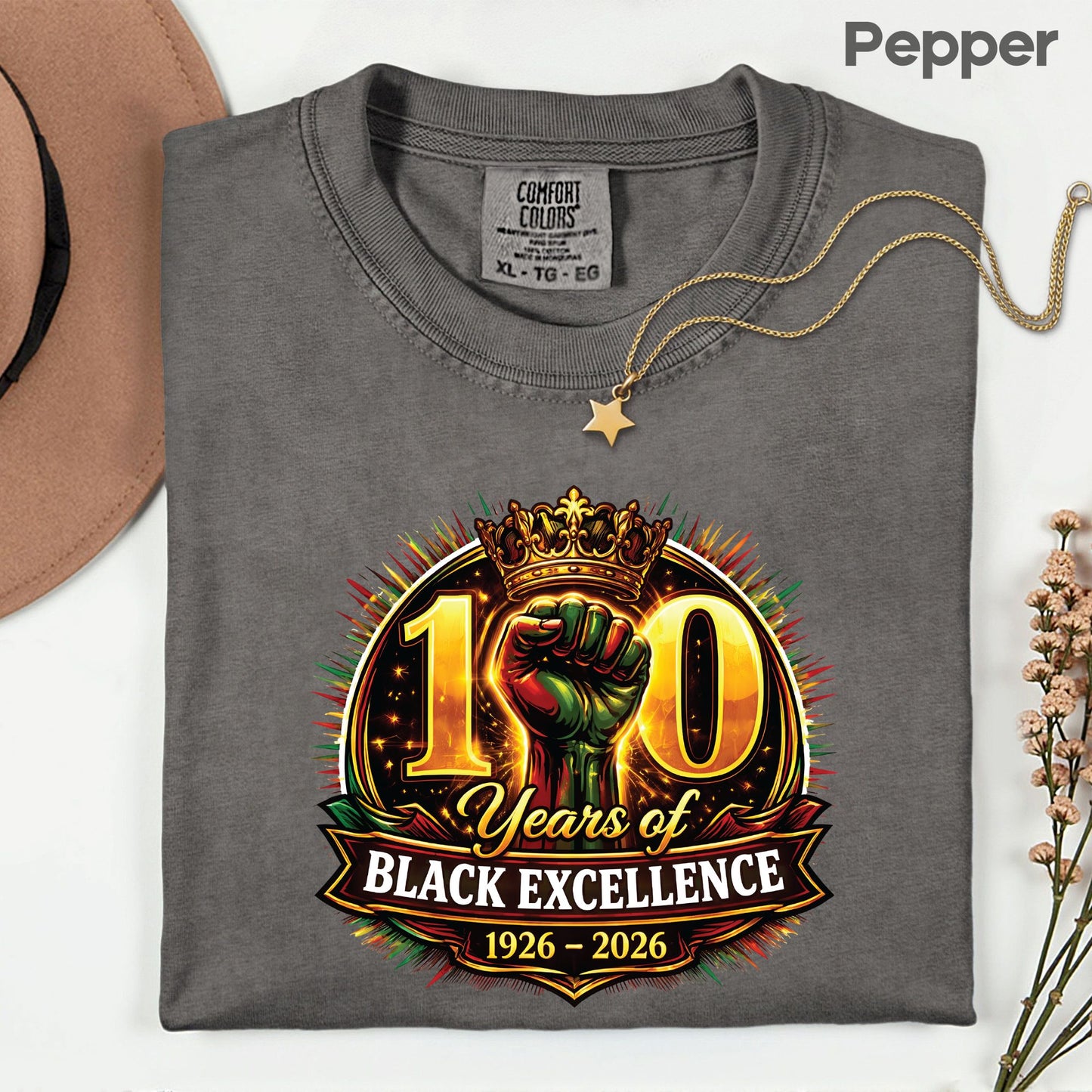 Comfort Colors® Black History Shirt 100 Years of Black Excellence 1926 2026 Juneteenth Shirt For Men Women Kids Youth African Heritage Tees