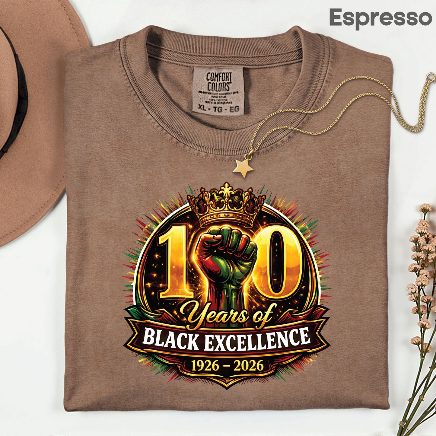 Comfort Colors® Black History Shirt 100 Years of Black Excellence 1926 2026 Juneteenth Shirt For Men Women Kids Youth African Heritage Tees