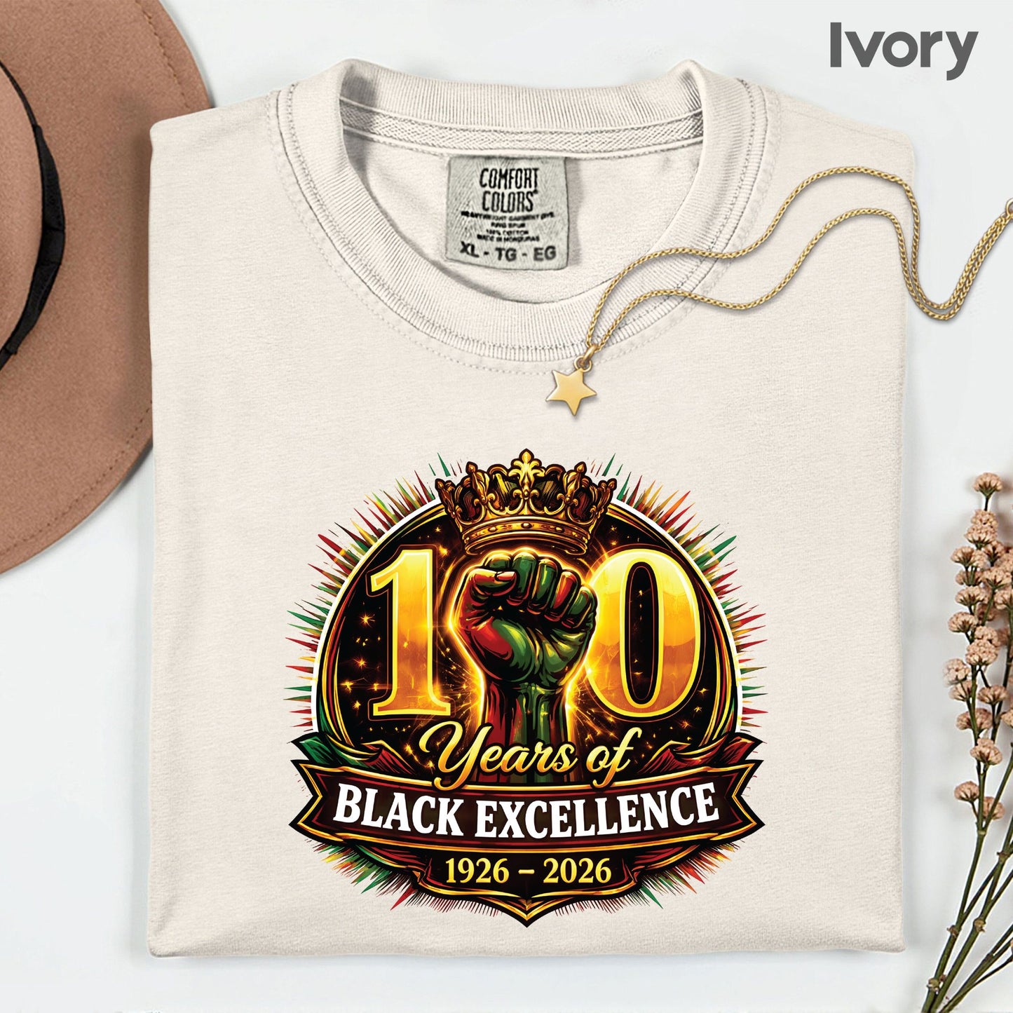 Comfort Colors® Black History Shirt 100 Years of Black Excellence 1926 2026 Juneteenth Shirt For Men Women Kids Youth African Heritage Tees
