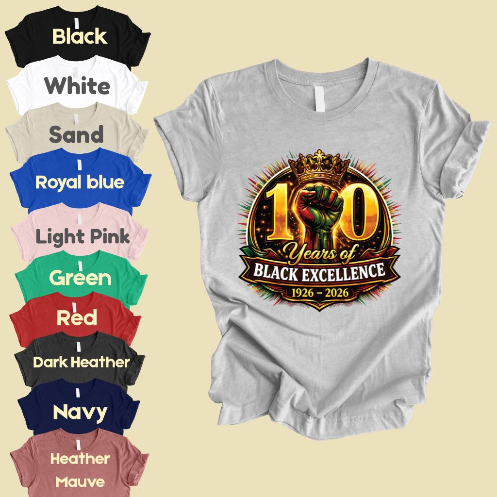 Comfort Colors® Black History Shirt 100 Years of Black Excellence 1926 2026 Juneteenth Shirt For Men Women Kids Youth African Heritage Tees