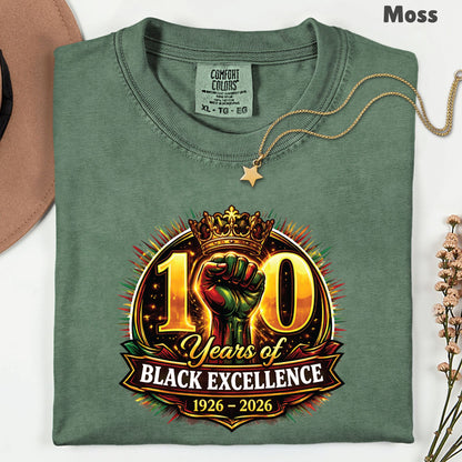 Comfort Colors® Black History Shirt 100 Years of Black Excellence 1926 2026 Juneteenth Shirt For Men Women Kids Youth African Heritage Tees