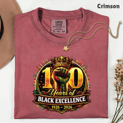 Comfort Colors® Black History Shirt 100 Years of Black Excellence 1926 2026 Juneteenth Shirt For Men Women Kids Youth African Heritage Tees