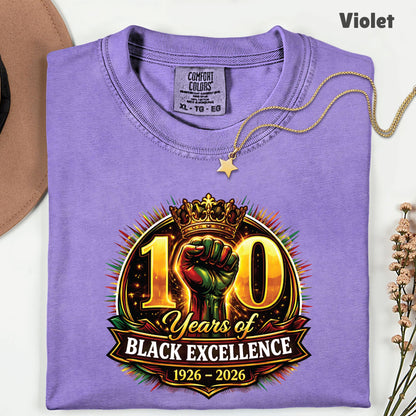 Comfort Colors® Black History Shirt 100 Years of Black Excellence 1926 2026 Juneteenth Shirt For Men Women Kids Youth African Heritage Tees