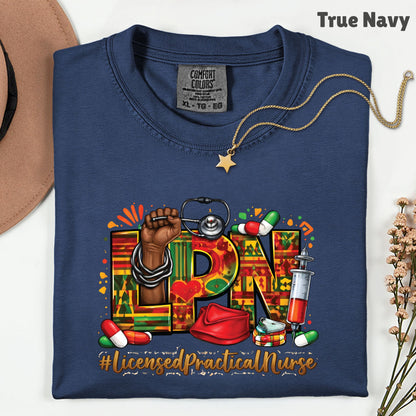 Comfort Colors® Black LPN Nurse Shirt Licensed Practical Nurse T Shirt Melanin Power Fist Kente Print For Men Women Kids Youth Tees