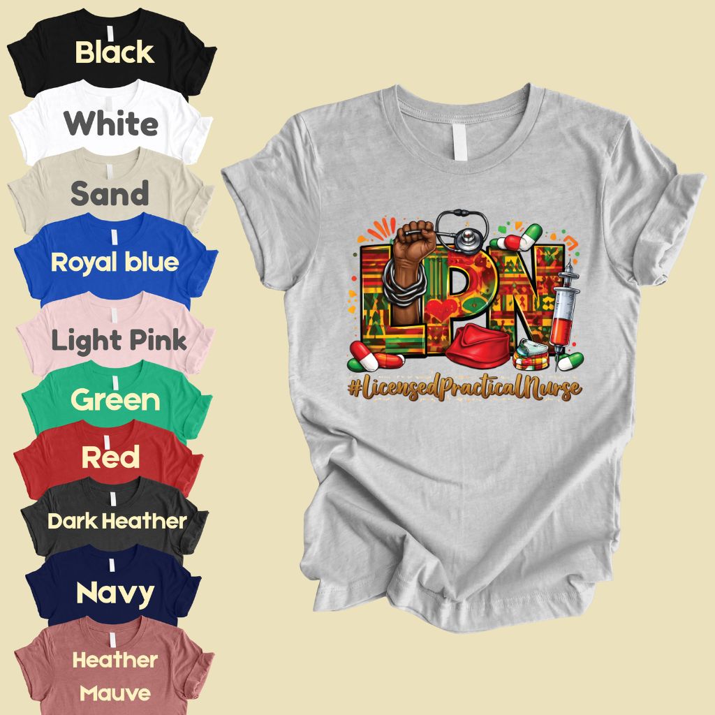 Comfort Colors® Black LPN Nurse Shirt Licensed Practical Nurse T Shirt Melanin Power Fist Kente Print For Men Women Kids Youth Tees