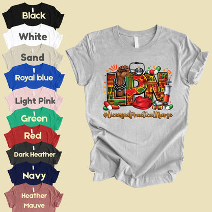 Comfort Colors® Black LPN Nurse Shirt Licensed Practical Nurse T Shirt Melanin Power Fist Kente Print For Men Women Kids Youth Tees
