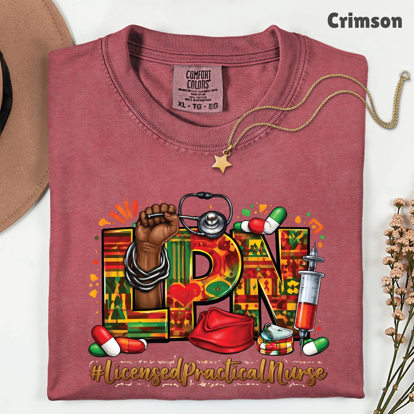 Comfort Colors® Black LPN Nurse Shirt Licensed Practical Nurse T Shirt Melanin Power Fist Kente Print For Men Women Kids Youth Tees