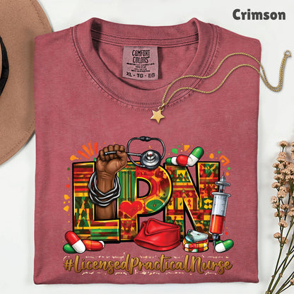 Comfort Colors® Black LPN Nurse Shirt Licensed Practical Nurse T Shirt Melanin Power Fist Kente Print For Men Women Kids Youth Tees