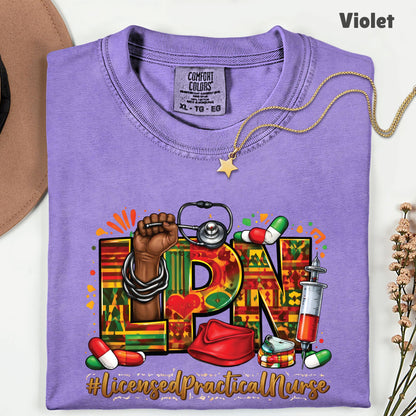 Comfort Colors® Black LPN Nurse Shirt Licensed Practical Nurse T Shirt Melanin Power Fist Kente Print For Men Women Kids Youth Tees