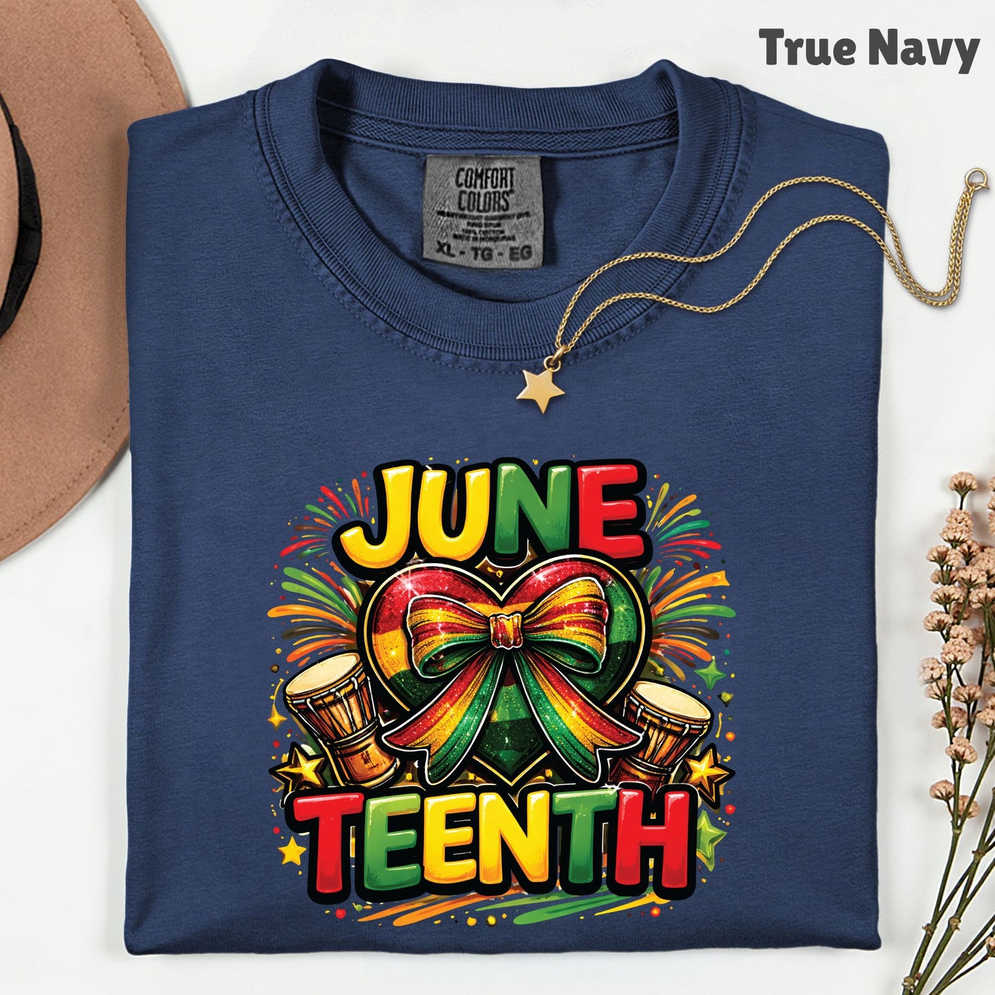 Comfort Colors® Juneteenth Shirt Heart Ribbon African Drums T Shirt Freedom Day Gifts For Men Women Kids Youth Black History Tees