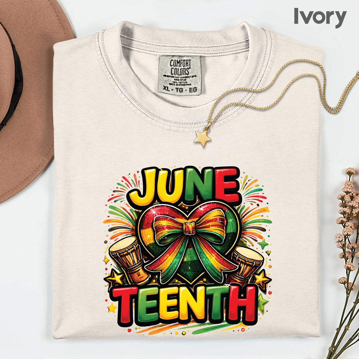 Comfort Colors® Juneteenth Shirt Heart Ribbon African Drums T Shirt Freedom Day Gifts For Men Women Kids Youth Black History Tees
