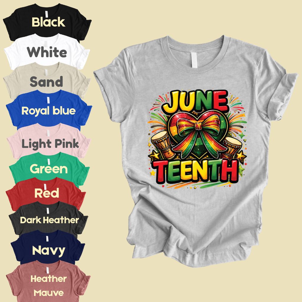 Comfort Colors® Juneteenth Shirt Heart Ribbon African Drums T Shirt Freedom Day Gifts For Men Women Kids Youth Black History Tees