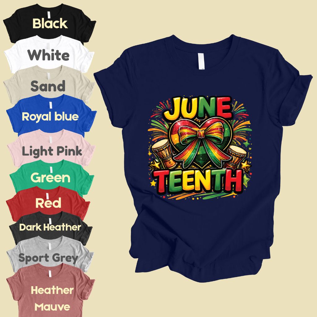 Comfort Colors® Juneteenth Shirt Heart Ribbon African Drums T Shirt Freedom Day Gifts For Men Women Kids Youth Black History Tees