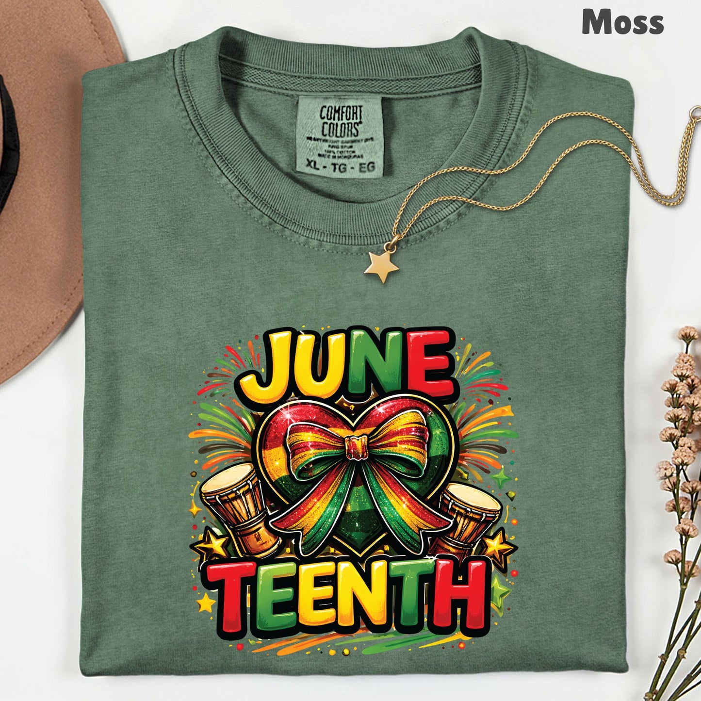 Comfort Colors® Juneteenth Shirt Heart Ribbon African Drums T Shirt Freedom Day Gifts For Men Women Kids Youth Black History Tees