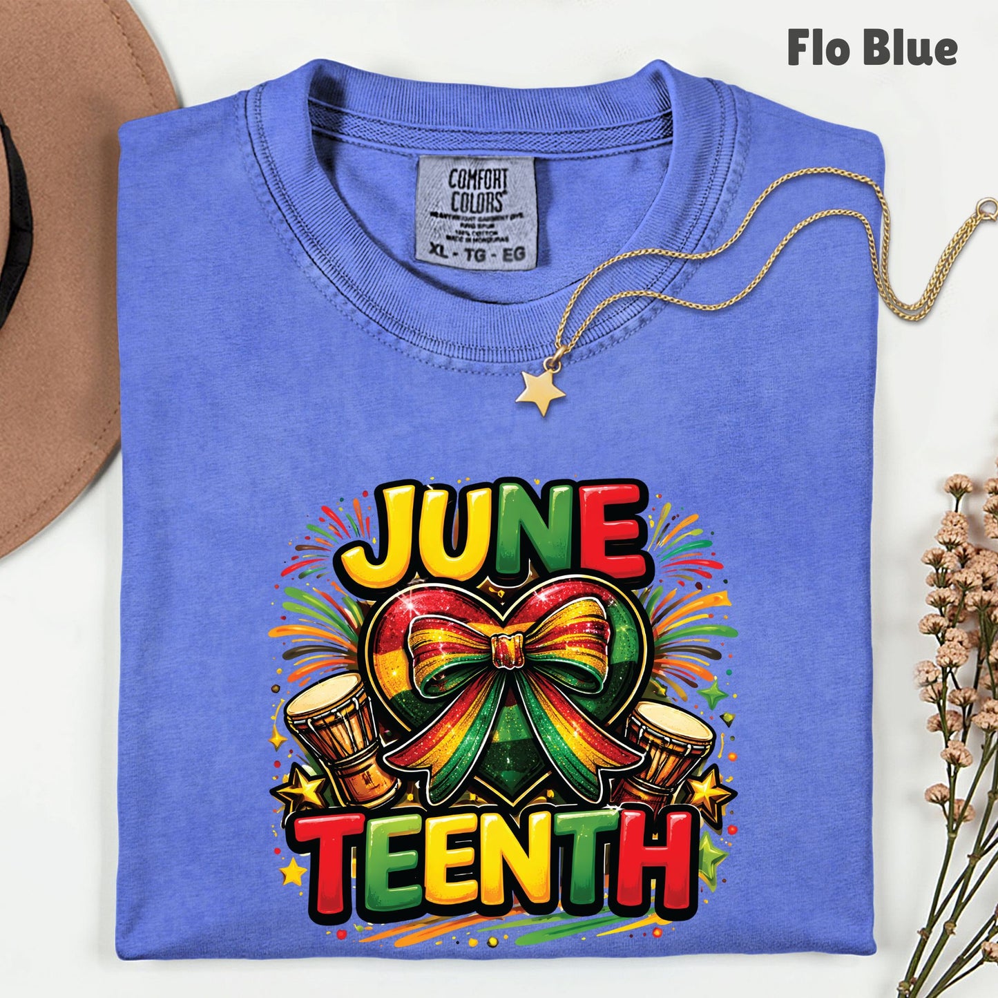 Comfort Colors® Juneteenth Shirt Heart Ribbon African Drums T Shirt Freedom Day Gifts For Men Women Kids Youth Black History Tees