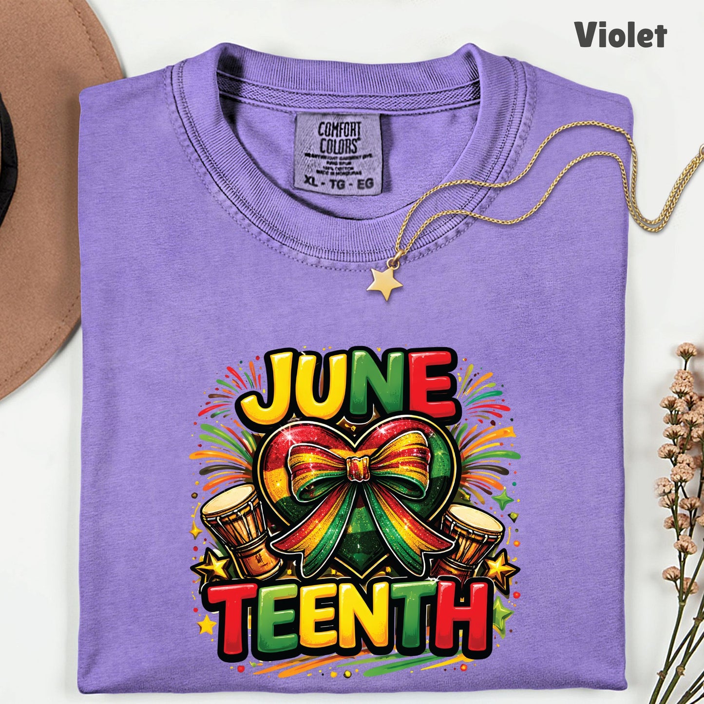 Comfort Colors® Juneteenth Shirt Heart Ribbon African Drums T Shirt Freedom Day Gifts For Men Women Kids Youth Black History Tees