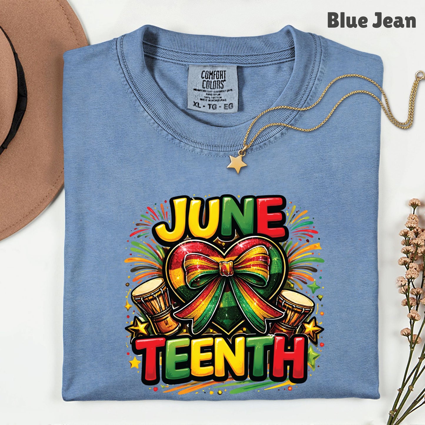 Comfort Colors® Juneteenth Shirt Heart Ribbon African Drums T Shirt Freedom Day Gifts For Men Women Kids Youth Black History Tees