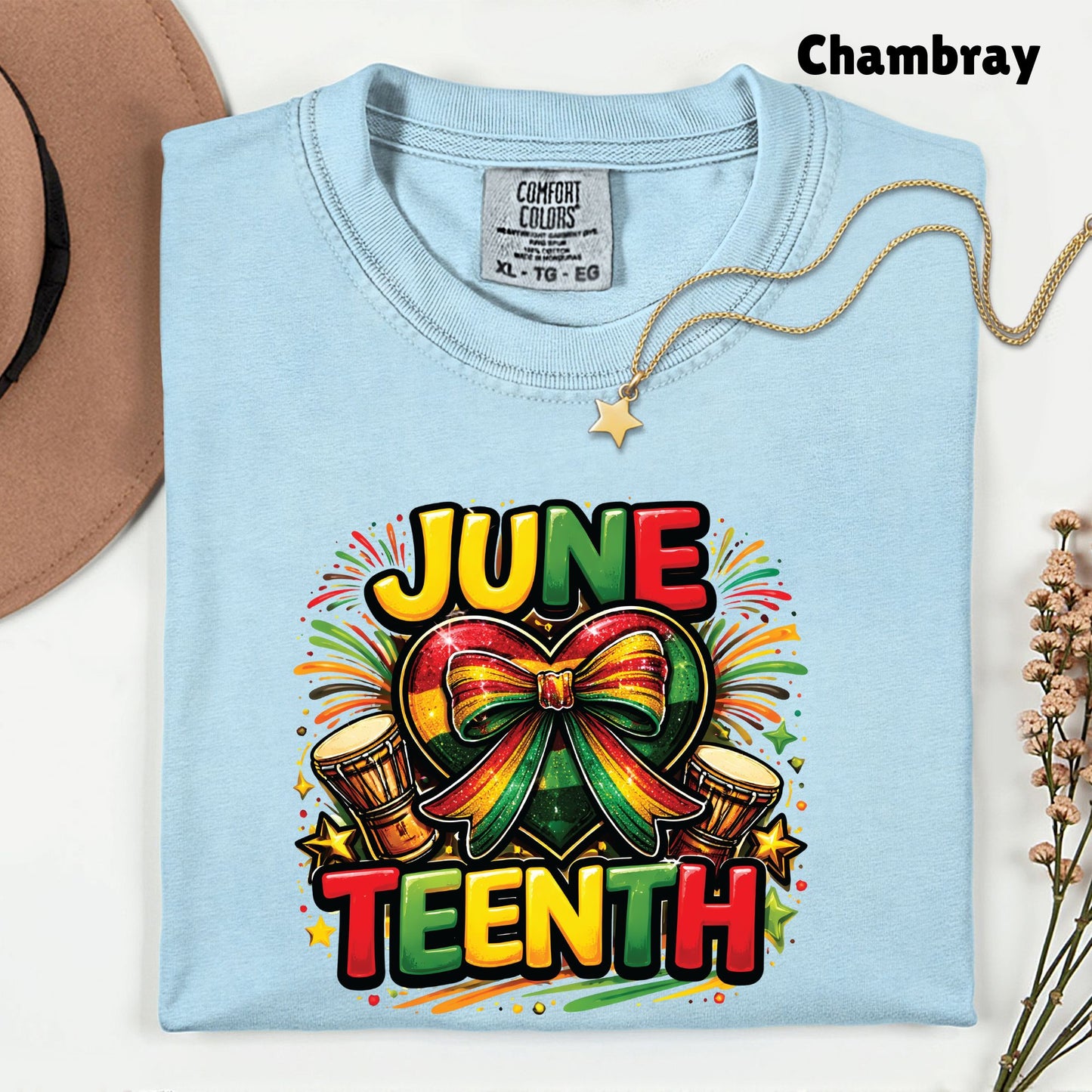 Comfort Colors® Juneteenth Shirt Heart Ribbon African Drums T Shirt Freedom Day Gifts For Men Women Kids Youth Black History Tees