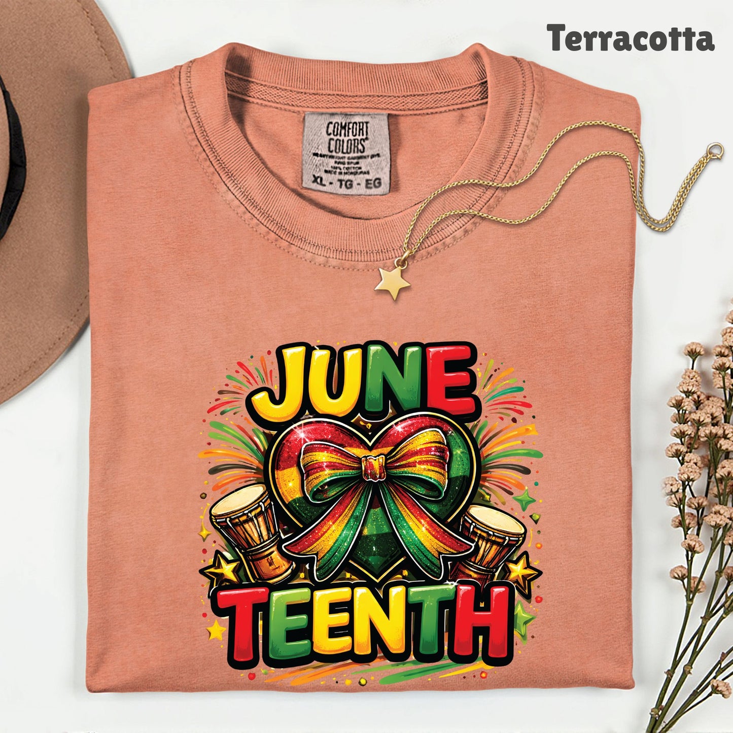 Comfort Colors® Juneteenth Shirt Heart Ribbon African Drums T Shirt Freedom Day Gifts For Men Women Kids Youth Black History Tees